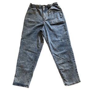 Barrel Frayed Jeans Womens 28 High Rise Tapered Elastic Waist Denim Pants Chic